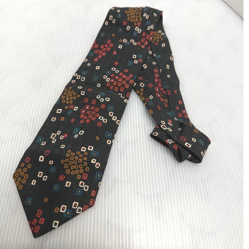 Daniel Craig Necktie Mens Black Excellent Silk Geometric Square Handmade Italy